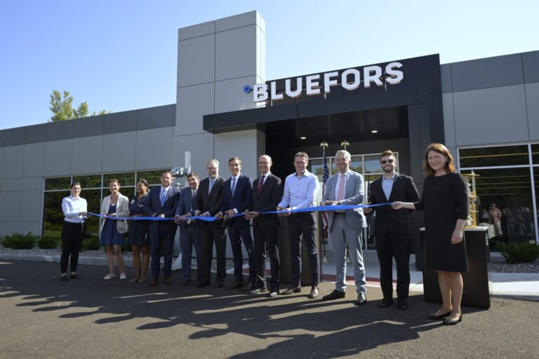 Ribbon-cutting during the opening of Bluefors' expanded Syracuse facilities.
