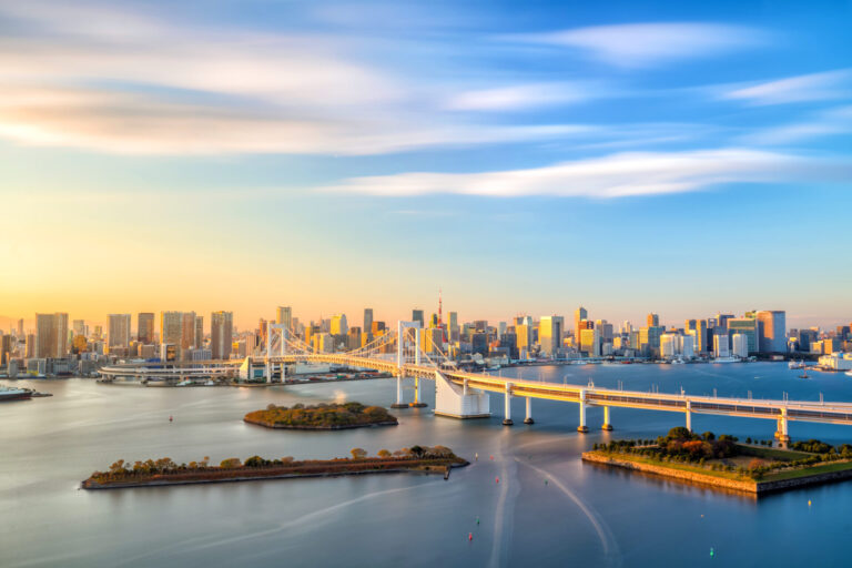 Tokyo skyline with Tokyo tower and rainbow bridge