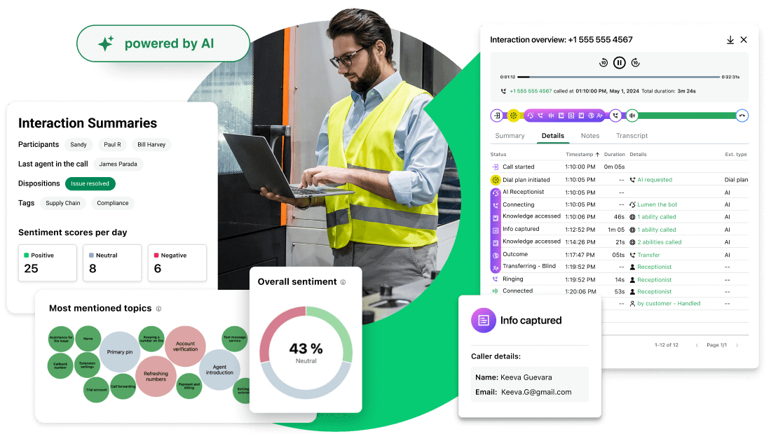 O GoTo Connect é uma plataforma completa de comunicação e colaboração para o setor de produção fabril, com resumo de interações por IA, chamadas de vídeo ao vivo e transcrições detalhadas.